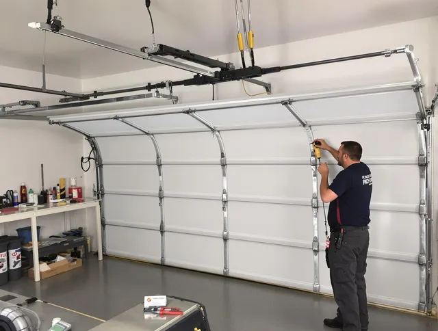 Westwood Garage Door Repair certified technician performing overhead door system repair in Westwood