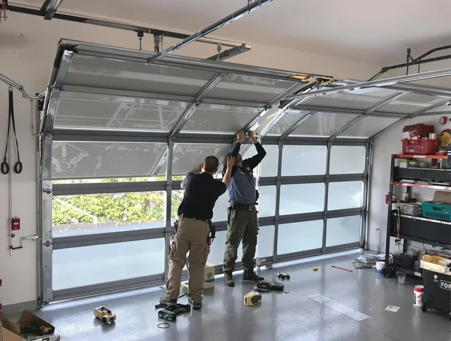 Westwood Garage Door Repair expert performing precise panel replacement on Westwood garage door